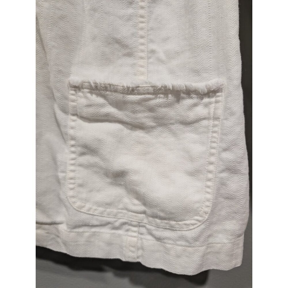 J Jill White Linen Blend Jacket Blazer Casual Lightweight Travel Fringe Sz 10 - Picture 14 of 16